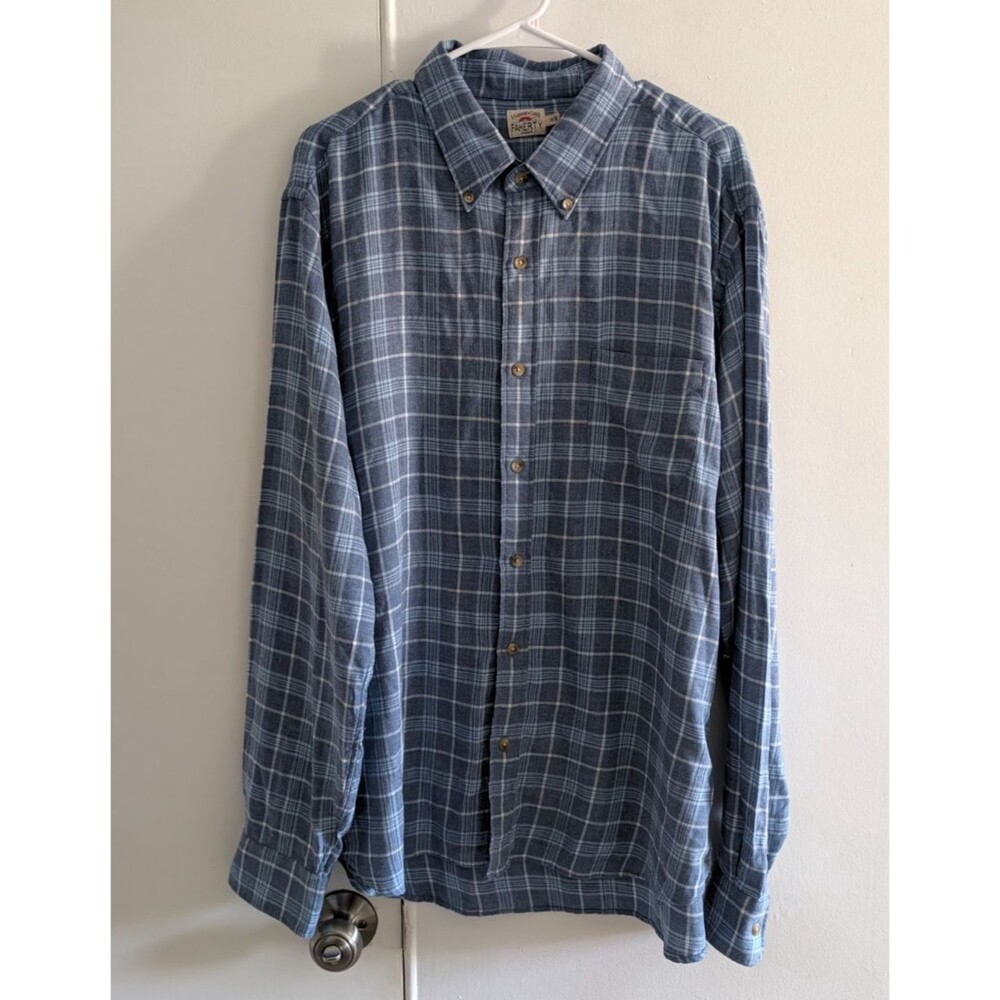 Faherty Brand Mens XXL Blue Plaid Long Sleeve Button Down Organic Cotton Shirt